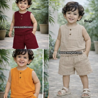 Crinkled Muslin Unisex Sleeveless Co-ord Set [2 piece combo]