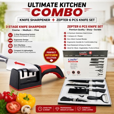 Knife Sharpener + Zepter 6 Pcs Knife Set Combo