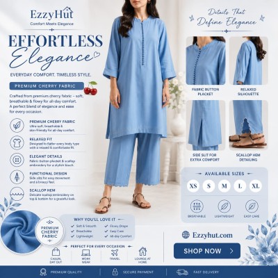 Sky Blue Cherry Georgette Soft Bloom Set