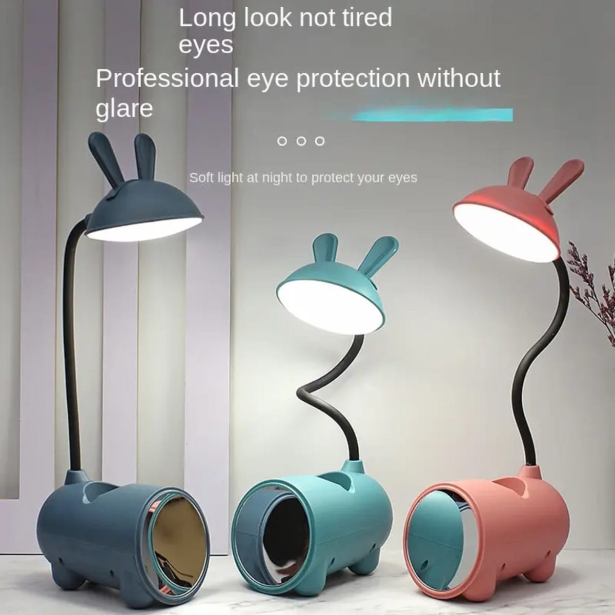 LED Desk Lamp with Pen Holder & Mirror
