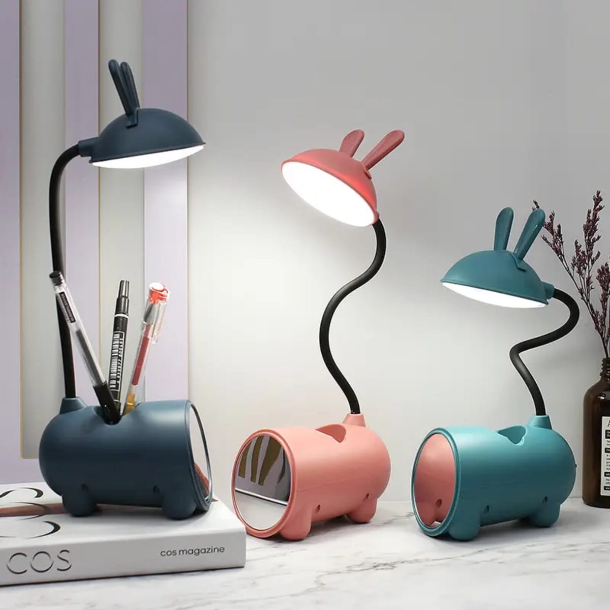 LED Desk Lamp with Pen Holder & Mirror
