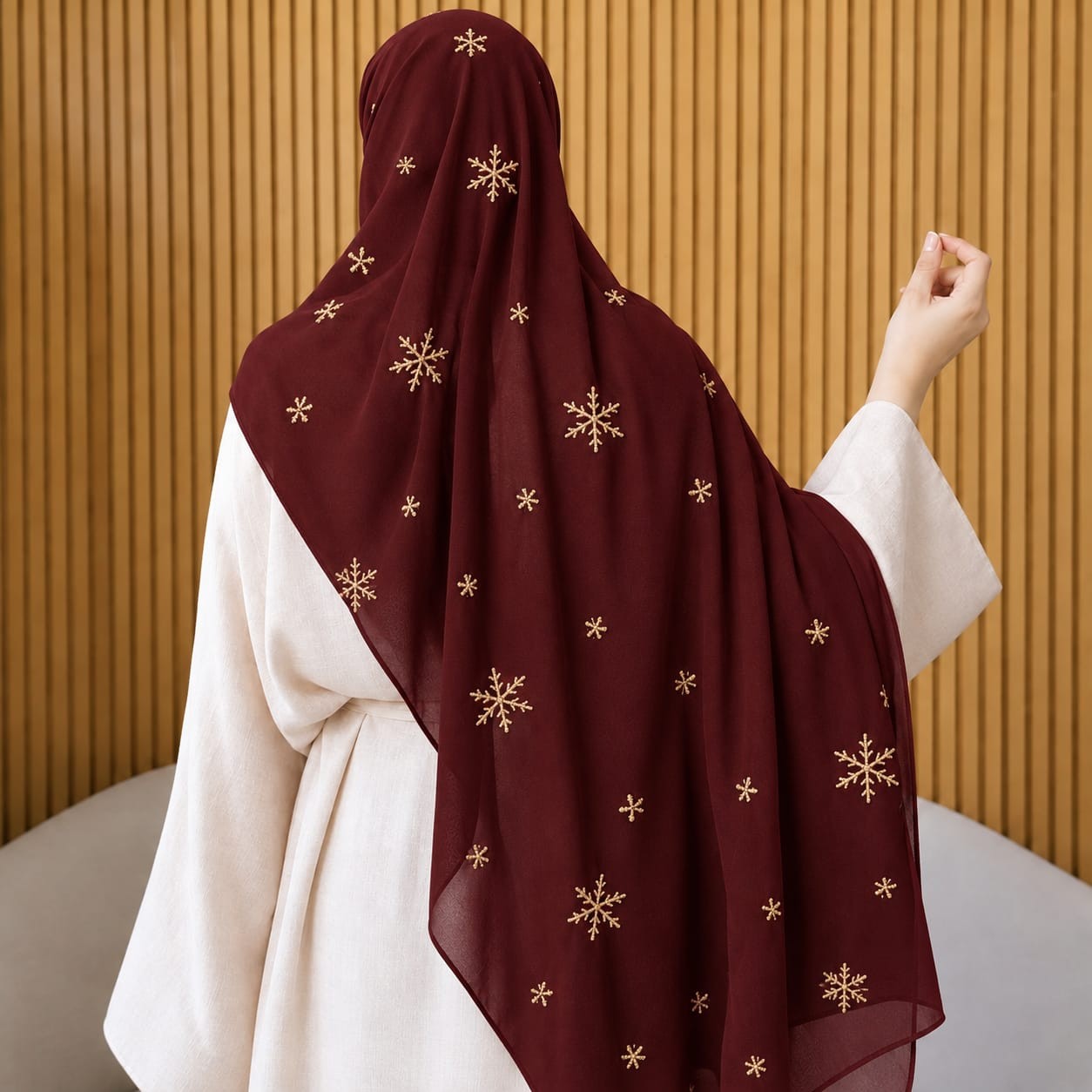 Embroidered Silk Chiffon Hijab – 2 Piece Combo Set
