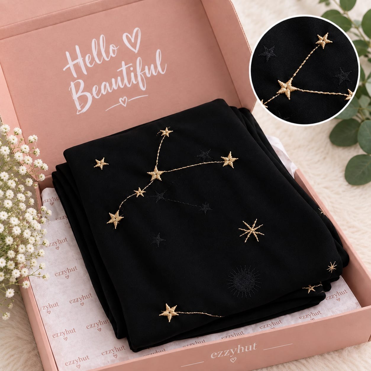 Embroidered Silk Chiffon Hijab – 2 Piece Combo Set