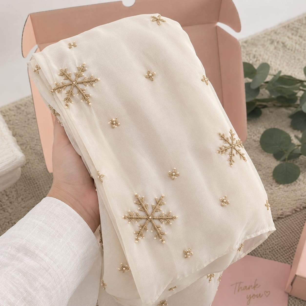 Embroidered Silk Chiffon Hijab – 2 Piece Combo Set
