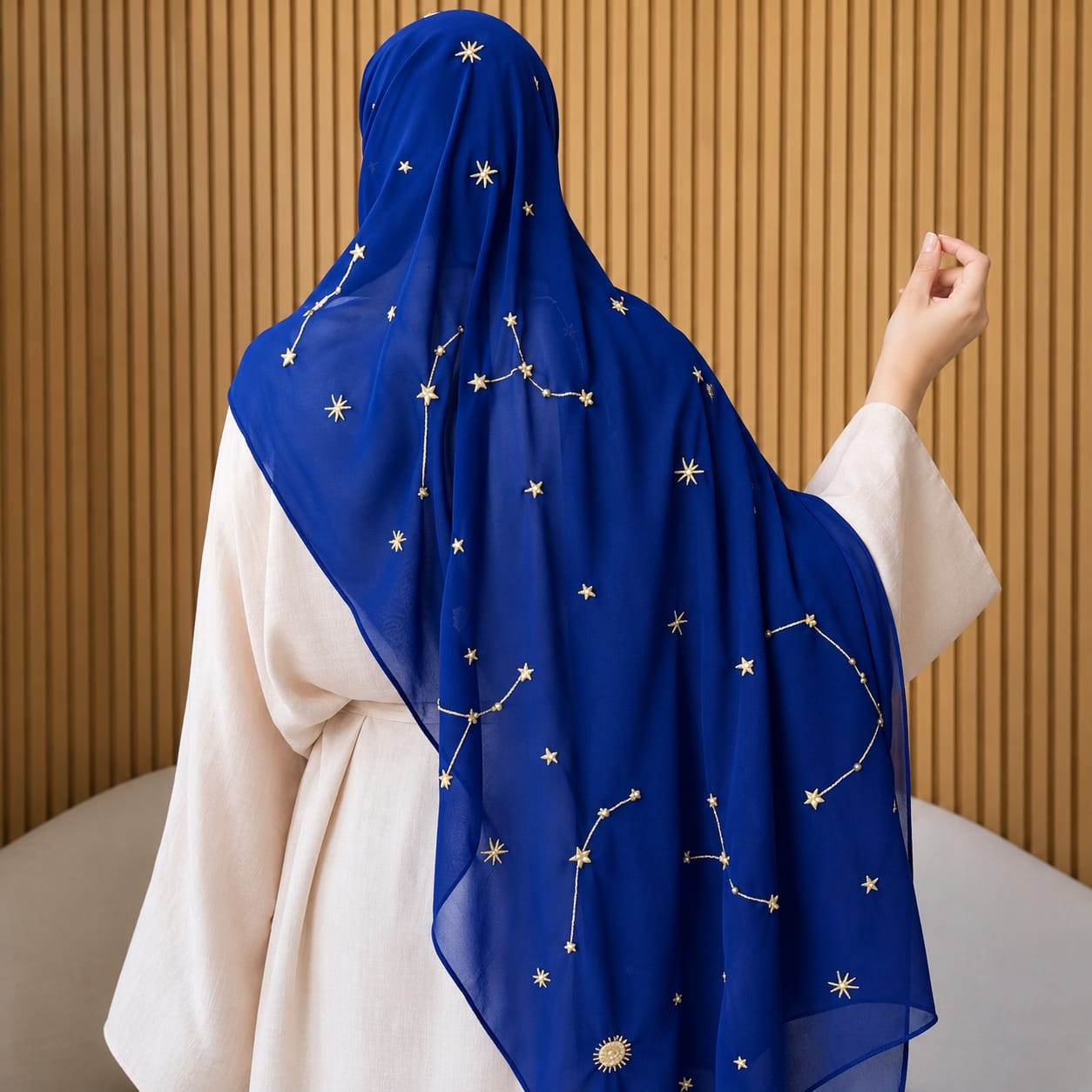 Embroidered Silk Chiffon Hijab – 2 Piece Combo Set